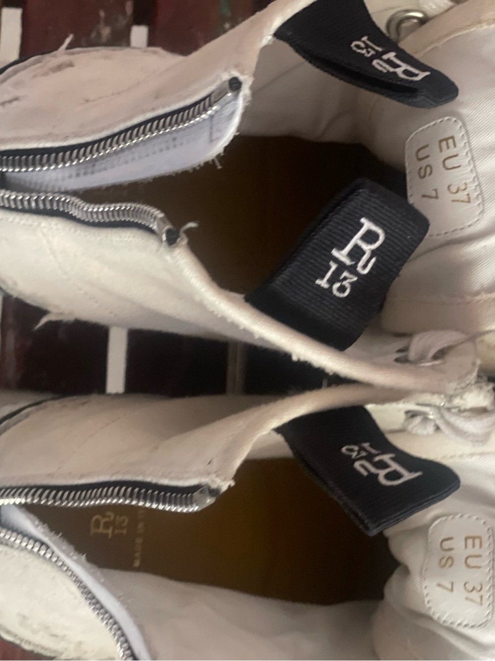 R13 Courtney Platform High Top Sneakers Ecru Distressed - Picture 7 of 7